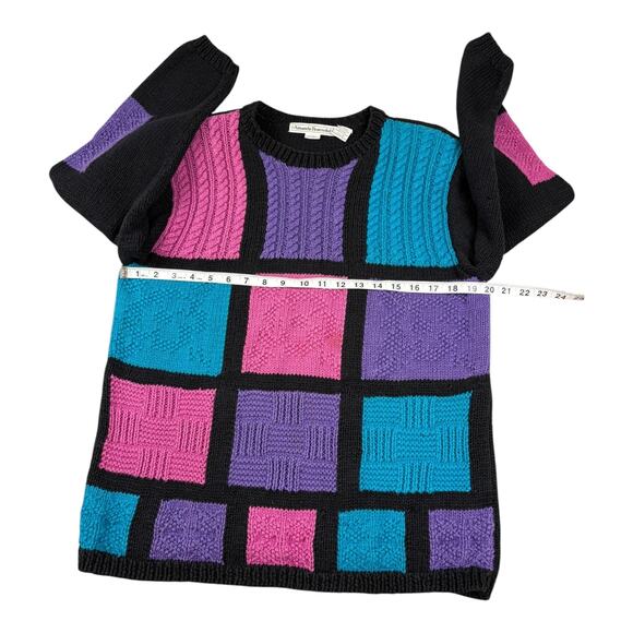 Vintage 80's Amanda Braendel Hand Knit Sweater Geometric Color Block Size Medium - Picture 4 of 10